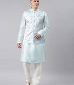 Blue jacquard jacket kurta set