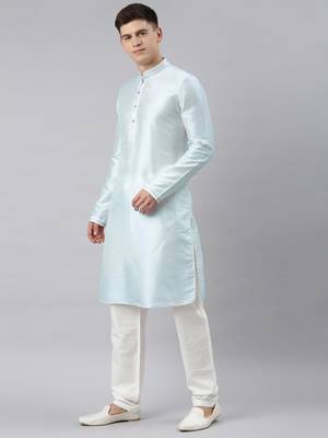 Blue jacquard jacket kurta set 4