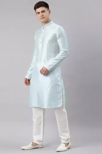 Blue jacquard jacket kurta set