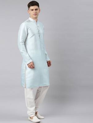 Blue jacquard jacket kurta set 5