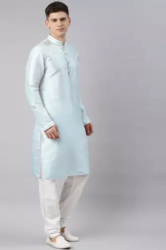 Blue jacquard jacket kurta set