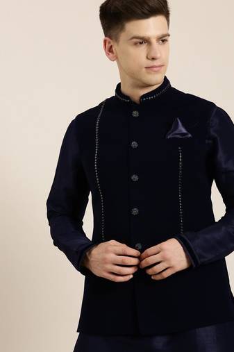 Navy blue jacket kurta set