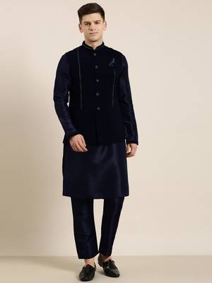 Navy blue jacket kurta set 2