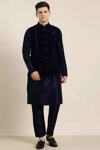 Navy blue jacket kurta set