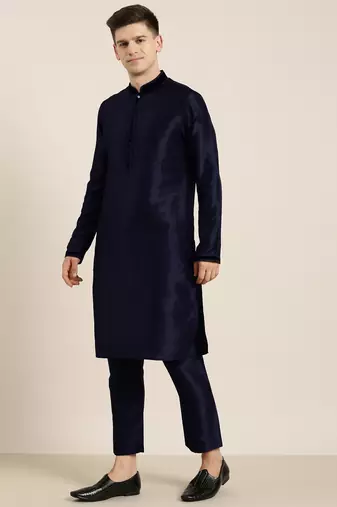 Navy blue jacket kurta set