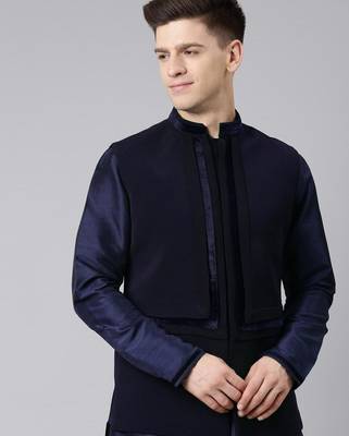 Blue pleated jacket kurta set 1