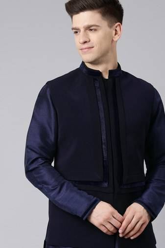 Blue pleated jacket kurta set