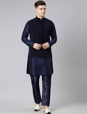 Blue pleated jacket kurta set 2