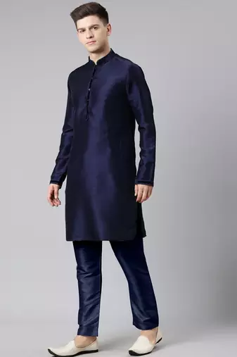 Blue pleated jacket kurta set