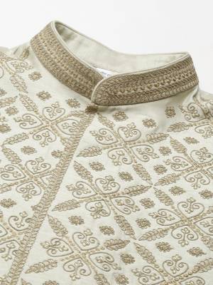 Olive green dori embroidery jacket  kurta set 4