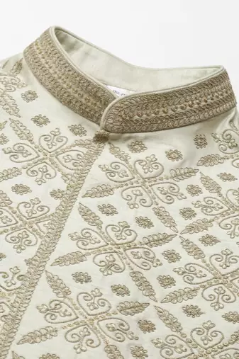 Olive green dori embroidery jacket  kurta set