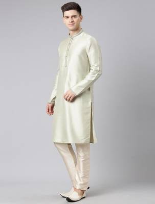 Olive green dori embroidery jacket  kurta set 5