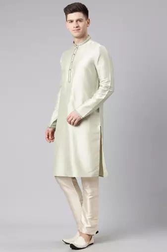 Olive green dori embroidery jacket  kurta set
