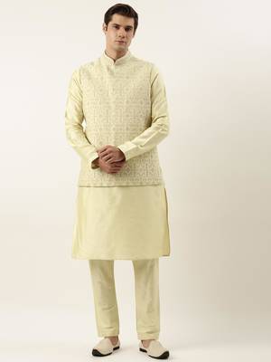 Gold dori embroidery jacket kurta set 1