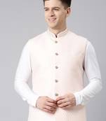 Peach jacquard jacket kurta set