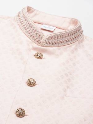 Peach jacquard jacket kurta set 4