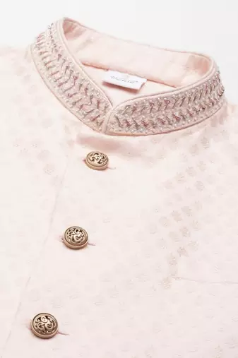 Peach jacquard jacket kurta set