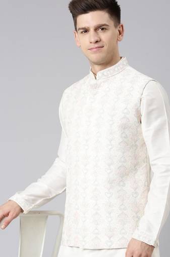 Cream dori embroidery jacket kurta set