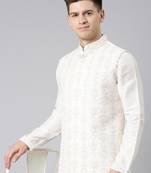 Cream dori embroidery jacket kurta set