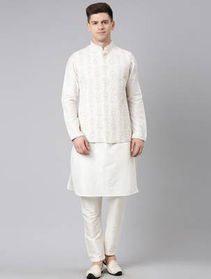 Cream dori embroidery jacket kurta set 2