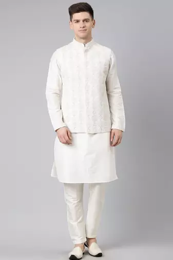 Cream dori embroidery jacket kurta set
