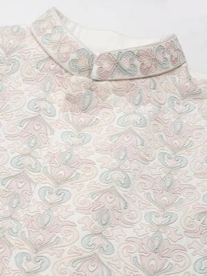 Cream dori embroidery jacket kurta set 4