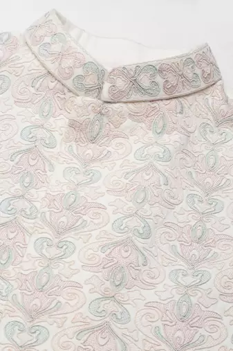 Cream dori embroidery jacket kurta set