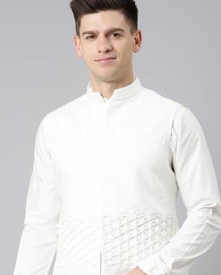 White cotton jacket kurta set 1