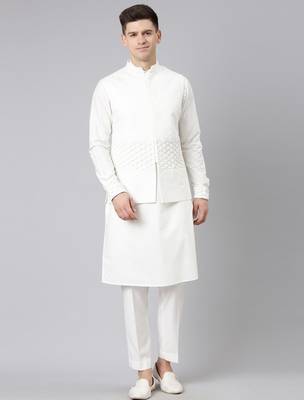 White cotton jacket kurta set 2