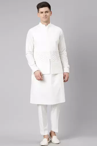 White cotton jacket kurta set