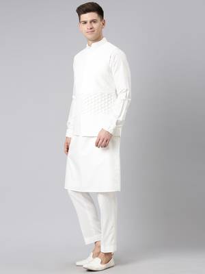 White cotton jacket kurta set 4