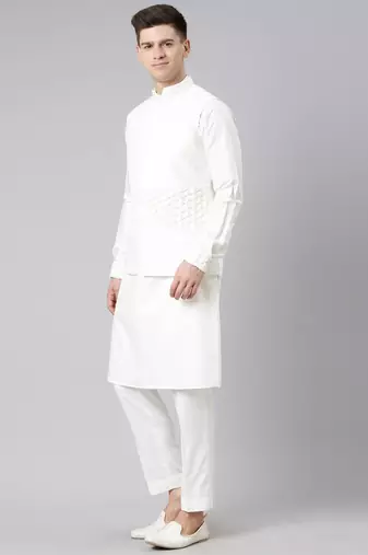 White cotton jacket kurta set