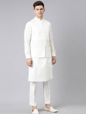 White cotton jacket kurta set 5