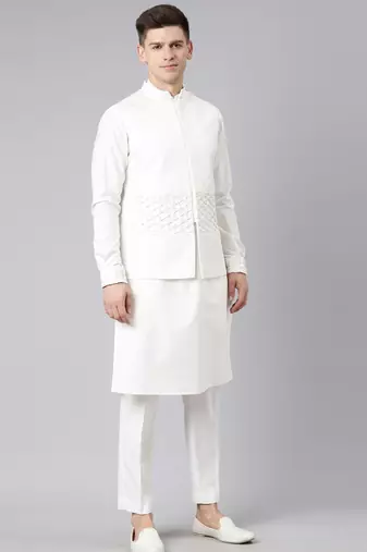 White cotton jacket kurta set