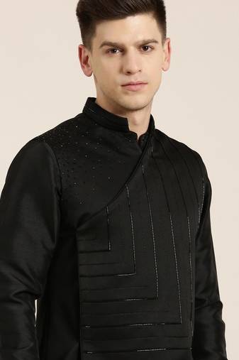 Black angrakha jacket kurta set