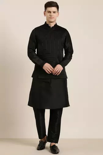 Black angrakha jacket kurta set