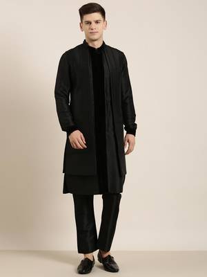 Black long jacket kurta set 1