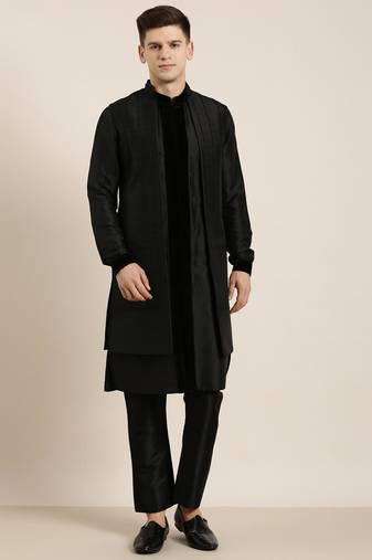 Black long jacket kurta set