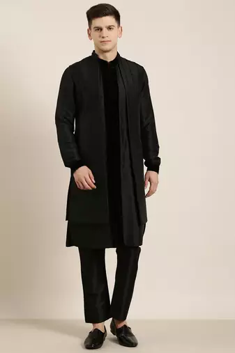 Black long jacket kurta set