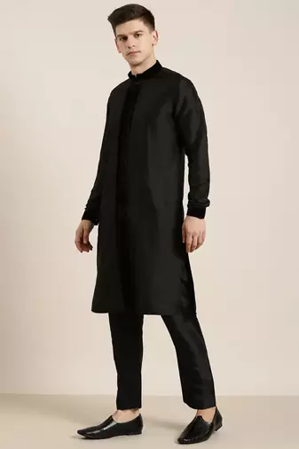 Black long jacket kurta set