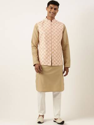 Peach chikankari jacket kurta set 1