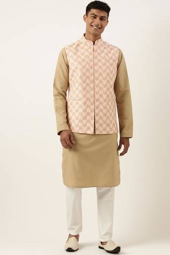 Peach chikankari jacket kurta set