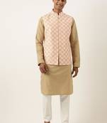Peach chikankari jacket kurta set