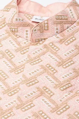 Peach chikankari jacket kurta set