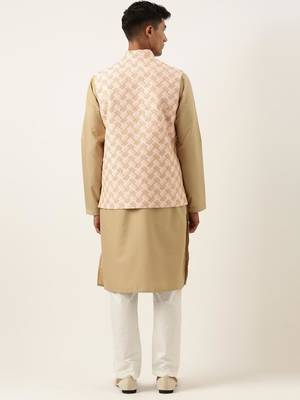 Peach chikankari jacket kurta set 5