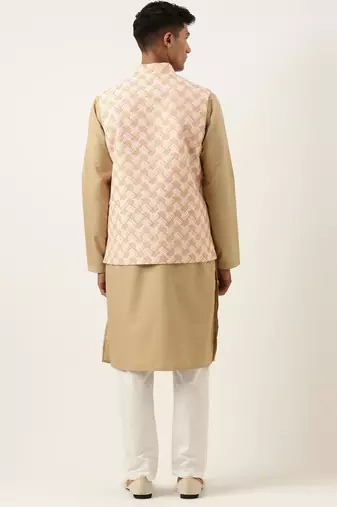 Peach chikankari jacket kurta set