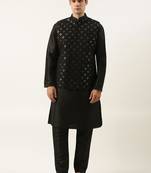 Black mirror embroidered jacket kurta set