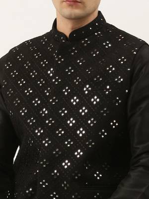 Black mirror embroidered jacket kurta set 2
