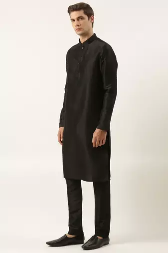 Black mirror embroidered jacket kurta set