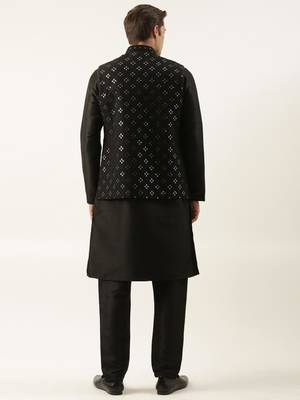 Black mirror embroidered jacket kurta set 4